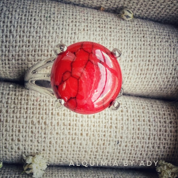 Alquimia Jewelry - Red turquoise western style cowgirl ring in silver/compassion and clarity